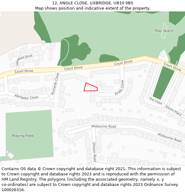 12, ANGLE CLOSE, UXBRIDGE, UB10 0BS: Location map and indicative extent of plot