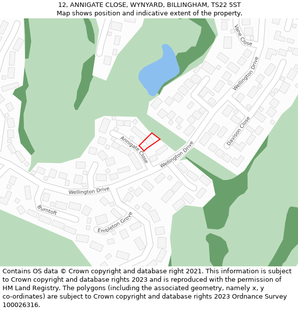 12, ANNIGATE CLOSE, WYNYARD, BILLINGHAM, TS22 5ST: Location map and indicative extent of plot