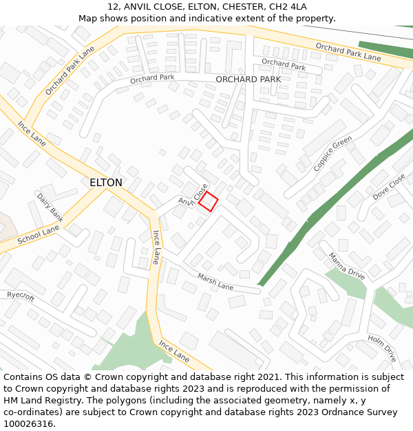 12, ANVIL CLOSE, ELTON, CHESTER, CH2 4LA: Location map and indicative extent of plot