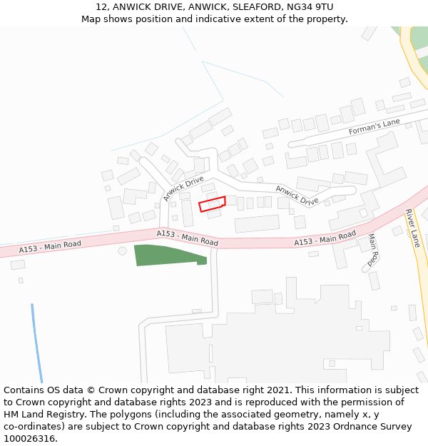 12, ANWICK DRIVE, ANWICK, SLEAFORD, NG34 9TU: Location map and indicative extent of plot