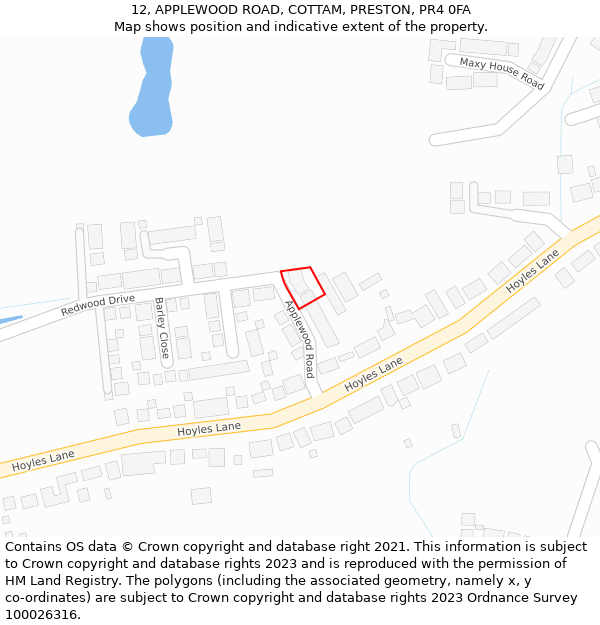 12, APPLEWOOD ROAD, COTTAM, PRESTON, PR4 0FA: Location map and indicative extent of plot