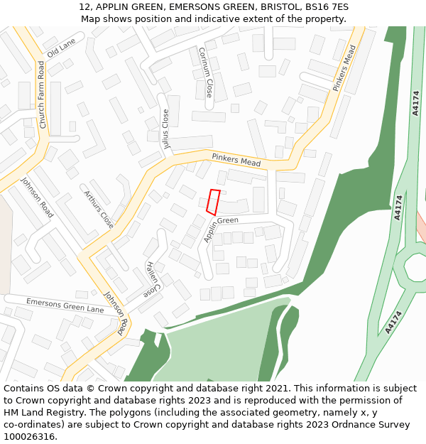 12, APPLIN GREEN, EMERSONS GREEN, BRISTOL, BS16 7ES: Location map and indicative extent of plot