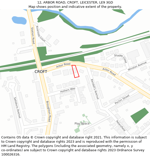 12, ARBOR ROAD, CROFT, LEICESTER, LE9 3GD: Location map and indicative extent of plot