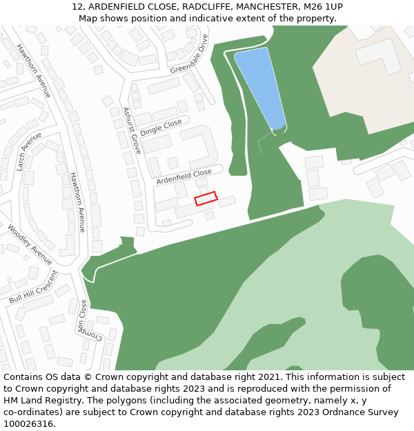 12, ARDENFIELD CLOSE, RADCLIFFE, MANCHESTER, M26 1UP: Location map and indicative extent of plot