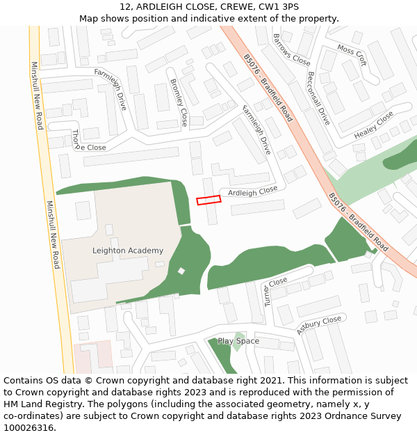 12, ARDLEIGH CLOSE, CREWE, CW1 3PS: Location map and indicative extent of plot