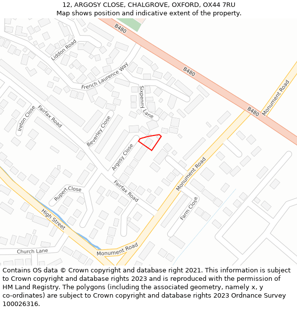 12, ARGOSY CLOSE, CHALGROVE, OXFORD, OX44 7RU: Location map and indicative extent of plot