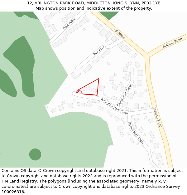 12, ARLINGTON PARK ROAD, MIDDLETON, KING'S LYNN, PE32 1YB: Location map and indicative extent of plot