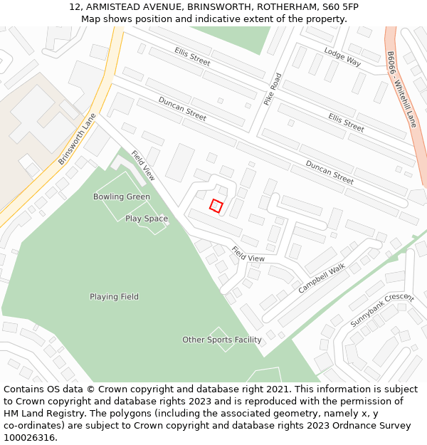 12, ARMISTEAD AVENUE, BRINSWORTH, ROTHERHAM, S60 5FP: Location map and indicative extent of plot