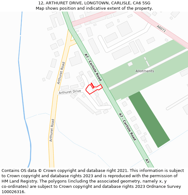 12, ARTHURET DRIVE, LONGTOWN, CARLISLE, CA6 5SG: Location map and indicative extent of plot