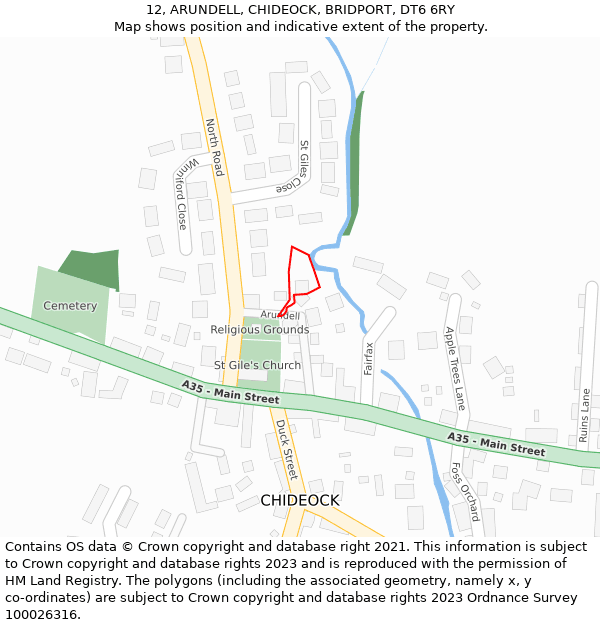 12, ARUNDELL, CHIDEOCK, BRIDPORT, DT6 6RY: Location map and indicative extent of plot