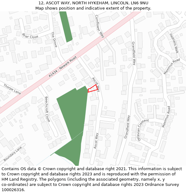 12, ASCOT WAY, NORTH HYKEHAM, LINCOLN, LN6 9NU: Location map and indicative extent of plot