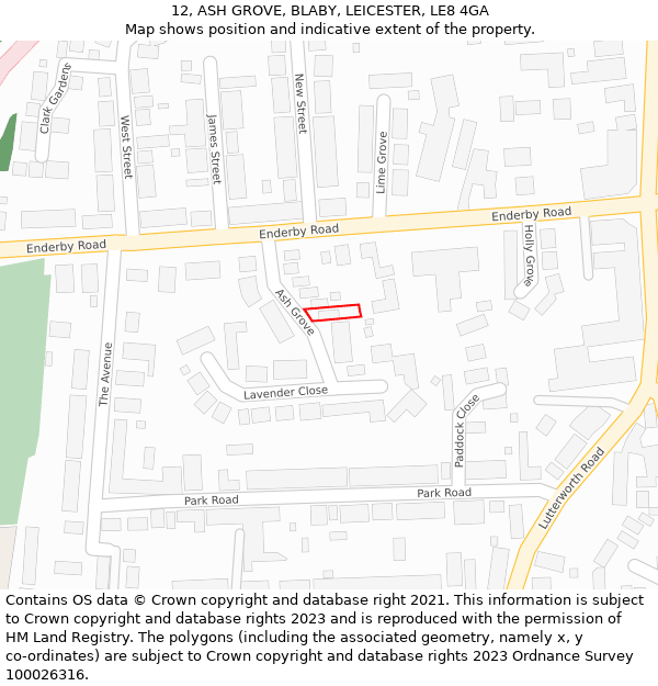 12, ASH GROVE, BLABY, LEICESTER, LE8 4GA: Location map and indicative extent of plot