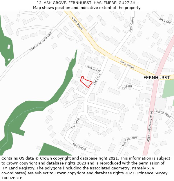 12, ASH GROVE, FERNHURST, HASLEMERE, GU27 3HL: Location map and indicative extent of plot