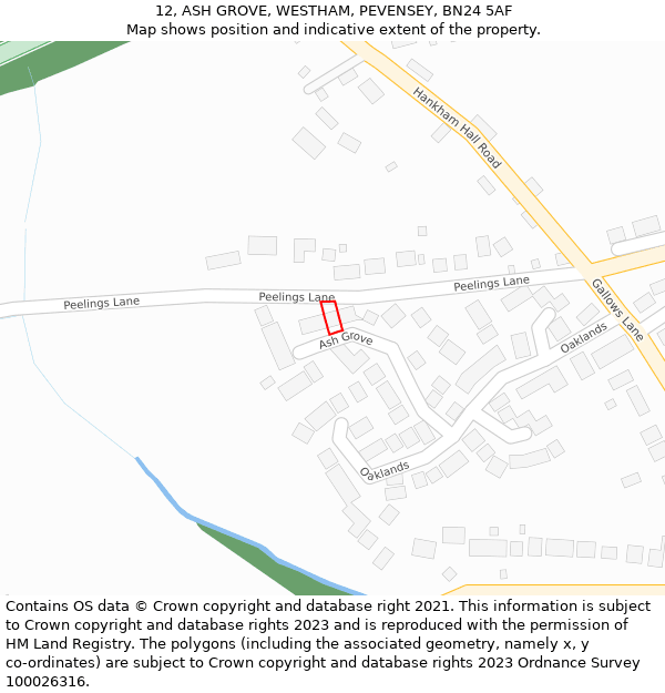 12, ASH GROVE, WESTHAM, PEVENSEY, BN24 5AF: Location map and indicative extent of plot