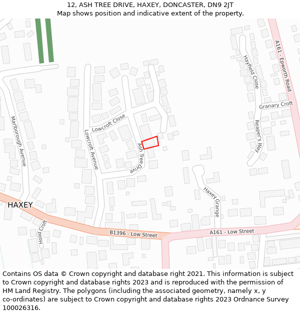 12, ASH TREE DRIVE, HAXEY, DONCASTER, DN9 2JT: Location map and indicative extent of plot