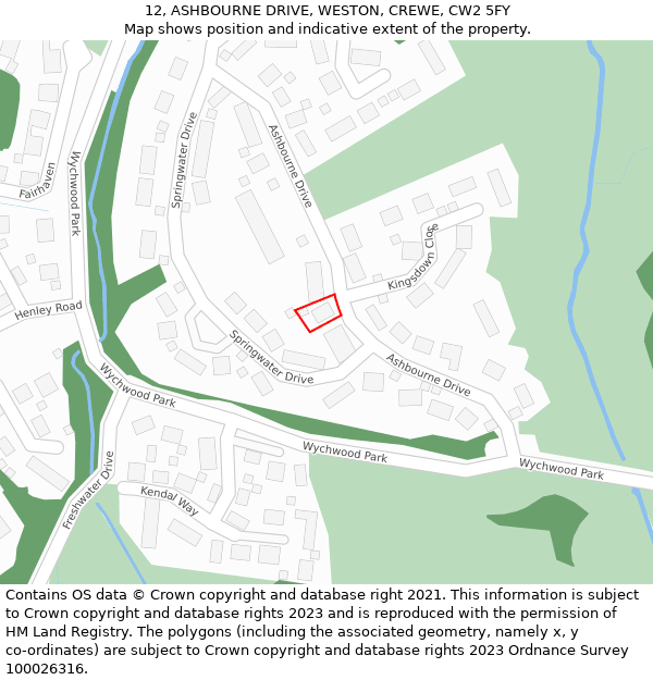 12, ASHBOURNE DRIVE, WESTON, CREWE, CW2 5FY: Location map and indicative extent of plot