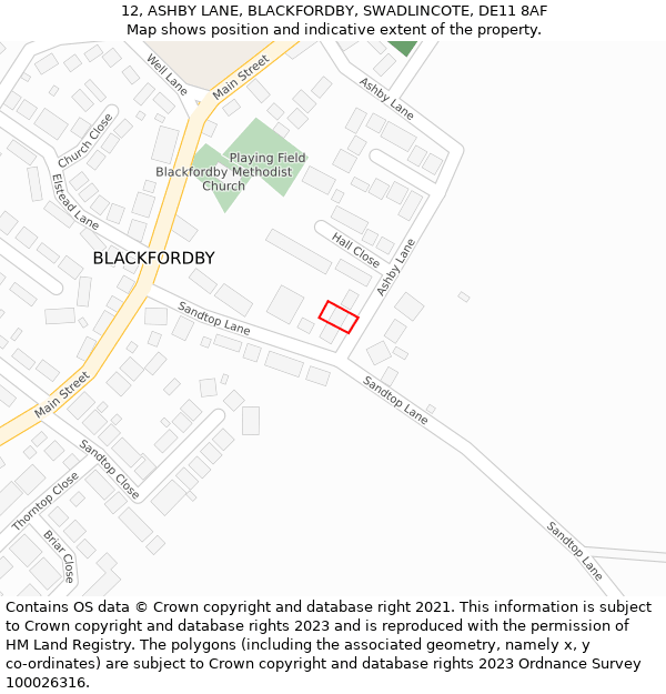 12, ASHBY LANE, BLACKFORDBY, SWADLINCOTE, DE11 8AF: Location map and indicative extent of plot