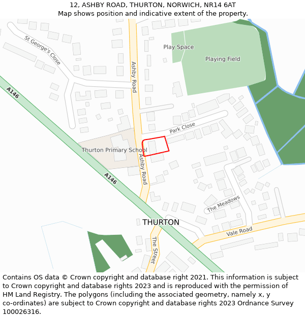 12, ASHBY ROAD, THURTON, NORWICH, NR14 6AT: Location map and indicative extent of plot