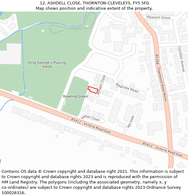 12, ASHDELL CLOSE, THORNTON-CLEVELEYS, FY5 5FG: Location map and indicative extent of plot