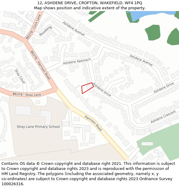 12, ASHDENE DRIVE, CROFTON, WAKEFIELD, WF4 1PQ: Location map and indicative extent of plot