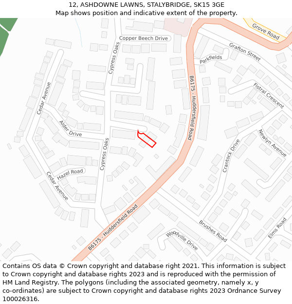 12, ASHDOWNE LAWNS, STALYBRIDGE, SK15 3GE: Location map and indicative extent of plot