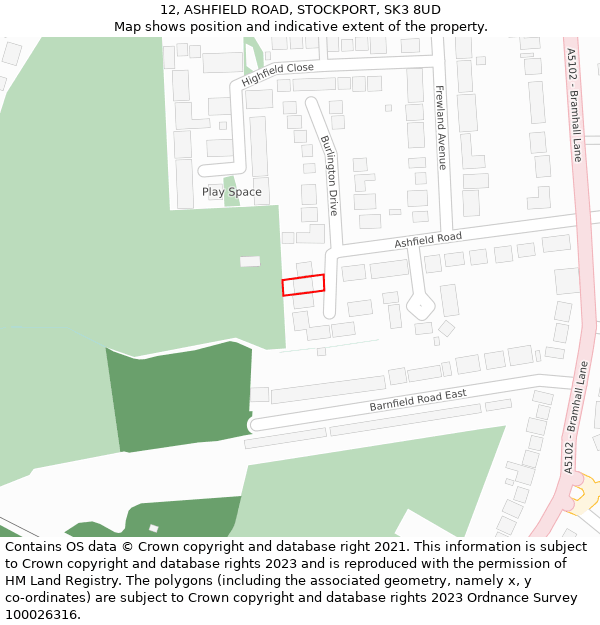 12, ASHFIELD ROAD, STOCKPORT, SK3 8UD: Location map and indicative extent of plot