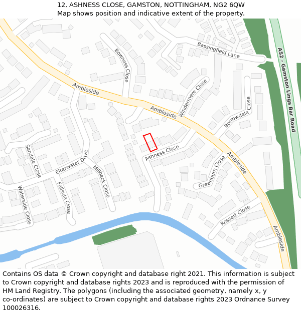 12, ASHNESS CLOSE, GAMSTON, NOTTINGHAM, NG2 6QW: Location map and indicative extent of plot