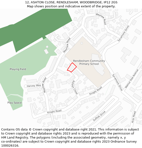 12, ASHTON CLOSE, RENDLESHAM, WOODBRIDGE, IP12 2GS: Location map and indicative extent of plot