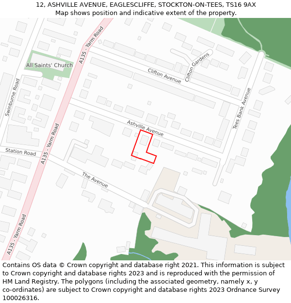 12, ASHVILLE AVENUE, EAGLESCLIFFE, STOCKTON-ON-TEES, TS16 9AX: Location map and indicative extent of plot