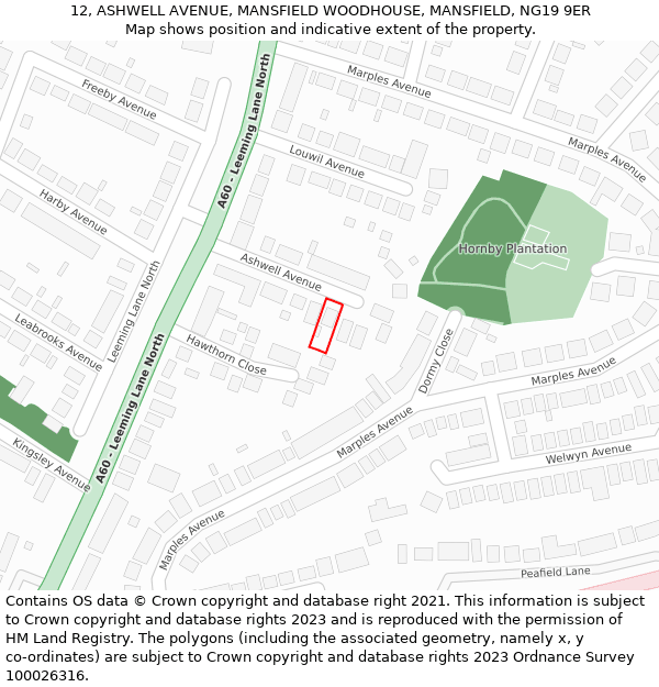 12, ASHWELL AVENUE, MANSFIELD WOODHOUSE, MANSFIELD, NG19 9ER: Location map and indicative extent of plot