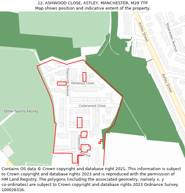 12, ASHWOOD CLOSE, ASTLEY, MANCHESTER, M29 7TP: Location map and indicative extent of plot