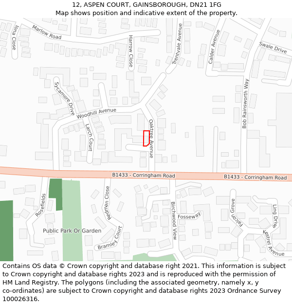 12, ASPEN COURT, GAINSBOROUGH, DN21 1FG: Location map and indicative extent of plot