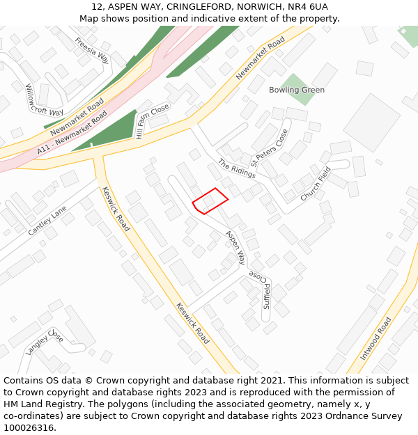 12, ASPEN WAY, CRINGLEFORD, NORWICH, NR4 6UA: Location map and indicative extent of plot