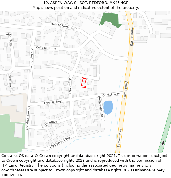 12, ASPEN WAY, SILSOE, BEDFORD, MK45 4GF: Location map and indicative extent of plot