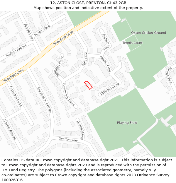 12, ASTON CLOSE, PRENTON, CH43 2GR: Location map and indicative extent of plot