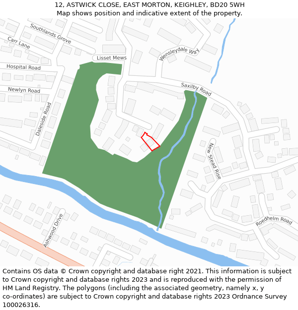 12, ASTWICK CLOSE, EAST MORTON, KEIGHLEY, BD20 5WH: Location map and indicative extent of plot