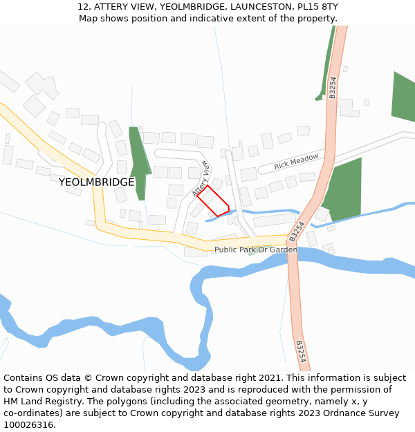 12, ATTERY VIEW, YEOLMBRIDGE, LAUNCESTON, PL15 8TY: Location map and indicative extent of plot