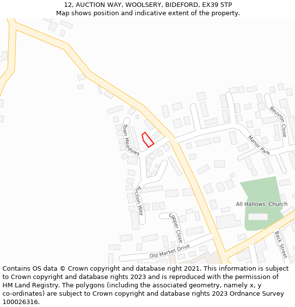 12, AUCTION WAY, WOOLSERY, BIDEFORD, EX39 5TP: Location map and indicative extent of plot