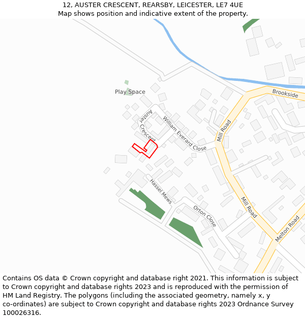 12, AUSTER CRESCENT, REARSBY, LEICESTER, LE7 4UE: Location map and indicative extent of plot