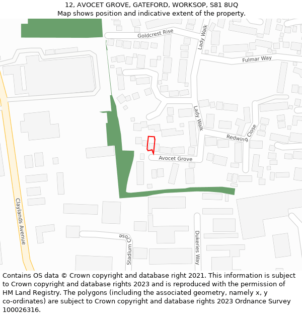 12, AVOCET GROVE, GATEFORD, WORKSOP, S81 8UQ: Location map and indicative extent of plot