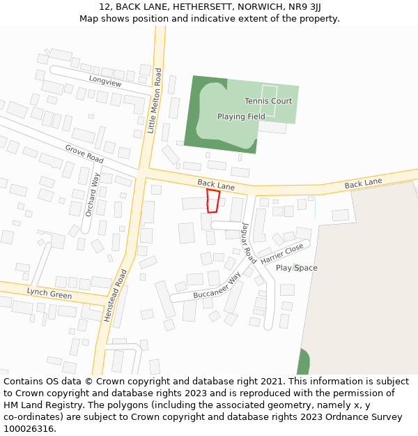 12, BACK LANE, HETHERSETT, NORWICH, NR9 3JJ: Location map and indicative extent of plot