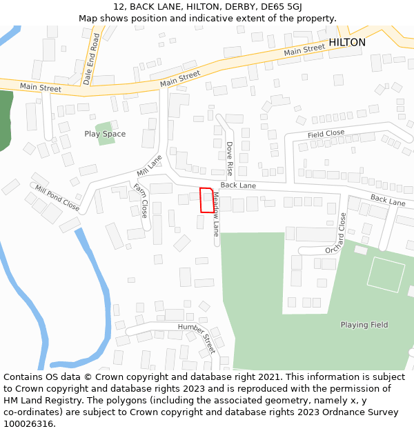 12, BACK LANE, HILTON, DERBY, DE65 5GJ: Location map and indicative extent of plot