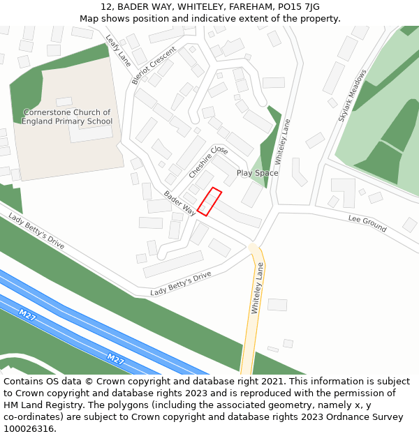 12, BADER WAY, WHITELEY, FAREHAM, PO15 7JG: Location map and indicative extent of plot