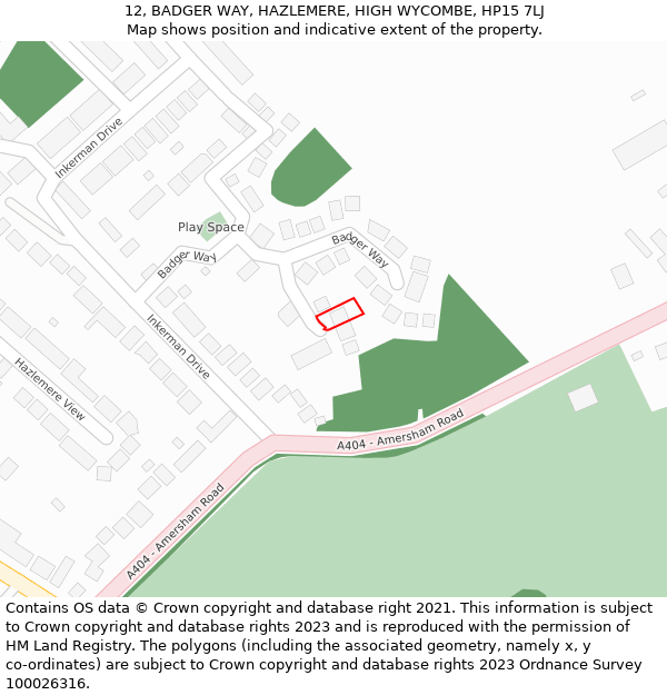 12, BADGER WAY, HAZLEMERE, HIGH WYCOMBE, HP15 7LJ: Location map and indicative extent of plot