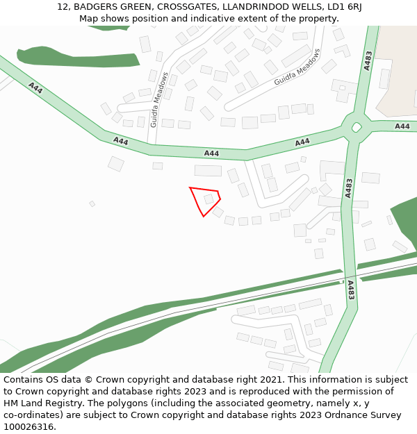 12, BADGERS GREEN, CROSSGATES, LLANDRINDOD WELLS, LD1 6RJ: Location map and indicative extent of plot