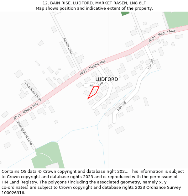 12, BAIN RISE, LUDFORD, MARKET RASEN, LN8 6LF: Location map and indicative extent of plot