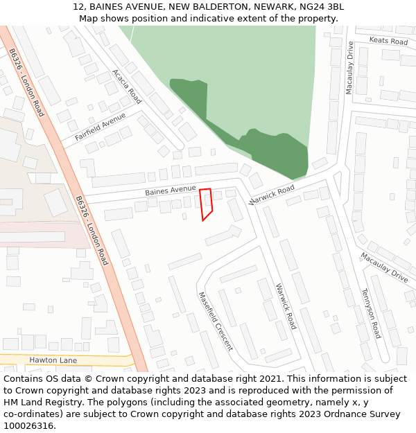12, BAINES AVENUE, NEW BALDERTON, NEWARK, NG24 3BL: Location map and indicative extent of plot