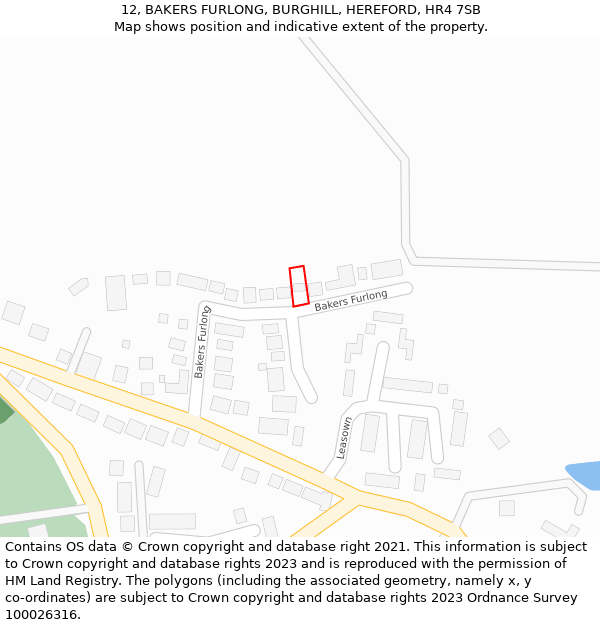 12, BAKERS FURLONG, BURGHILL, HEREFORD, HR4 7SB: Location map and indicative extent of plot