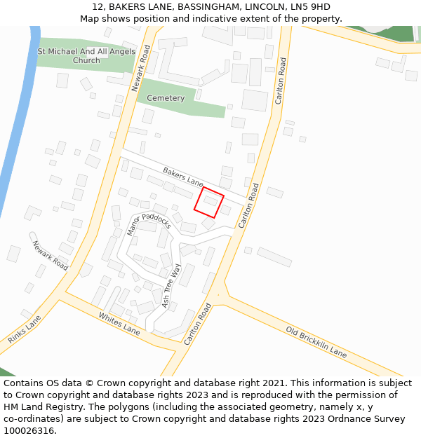 12, BAKERS LANE, BASSINGHAM, LINCOLN, LN5 9HD: Location map and indicative extent of plot