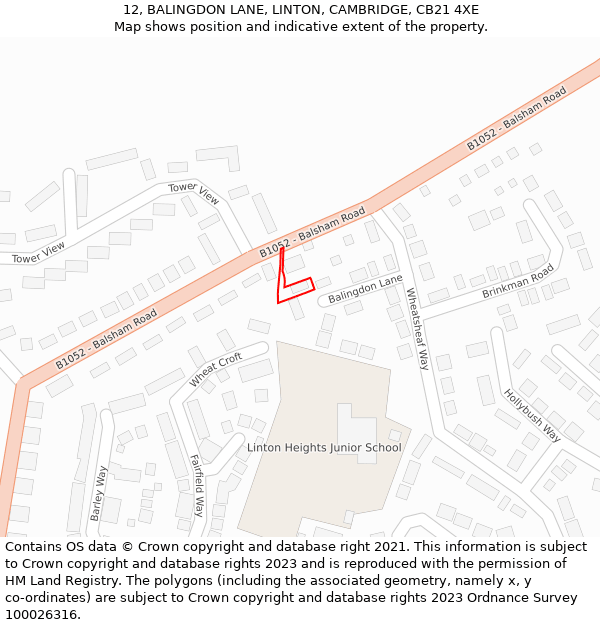 12, BALINGDON LANE, LINTON, CAMBRIDGE, CB21 4XE: Location map and indicative extent of plot